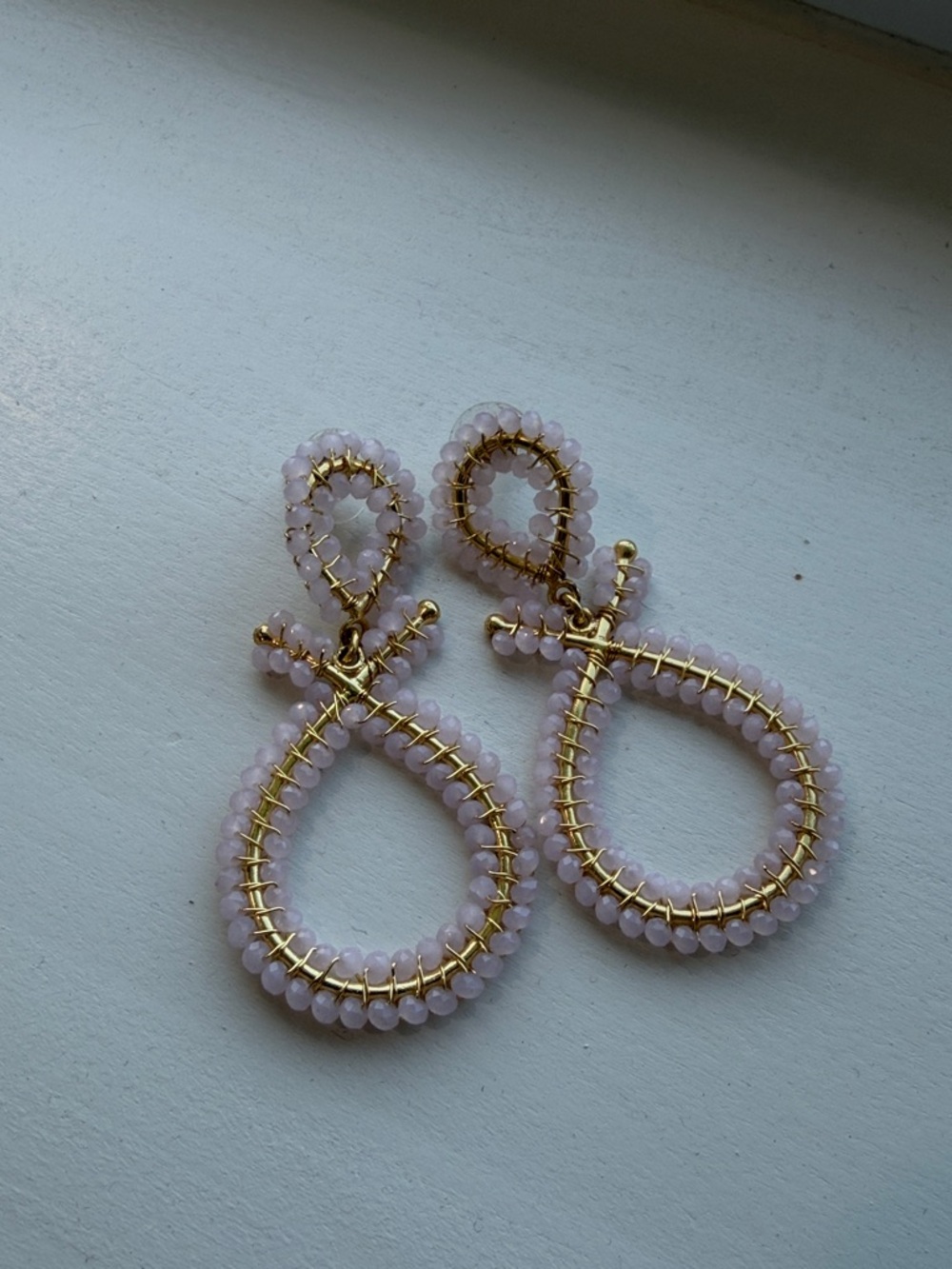 Kendra Scott Pale Pink Beaded Gold Loop Drop Earrings